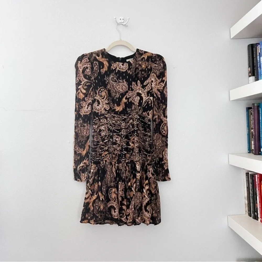 Thurley Faithful Corset Silk Blend  Long Sleeve Paisley Print Dress SMALL